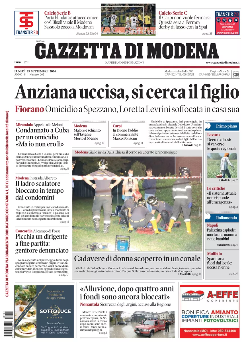 Prima-pagina-gazzetta di modena-oggi-edizione-del-2024-09-23